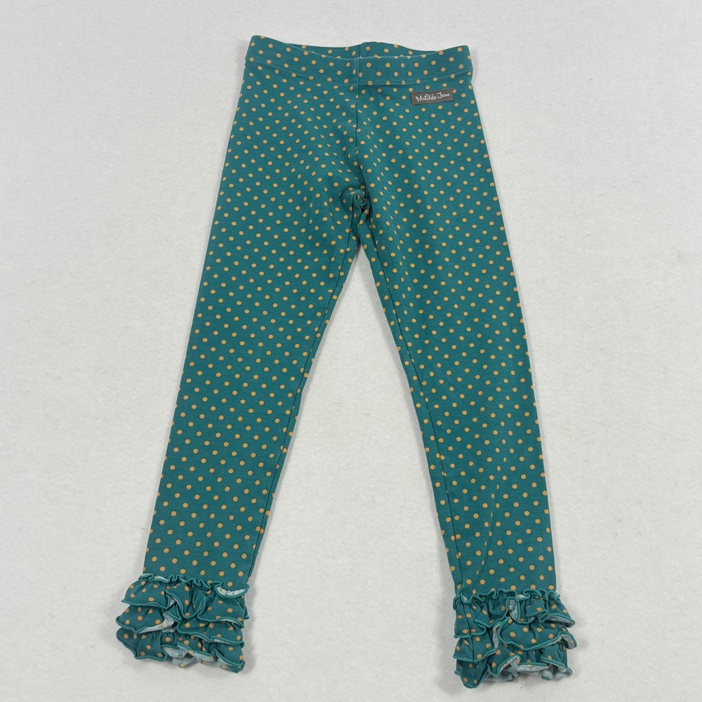Matilda Jane Leggings Girls Size 6 Teal Green Polka Dot Ruffle Hem Pants